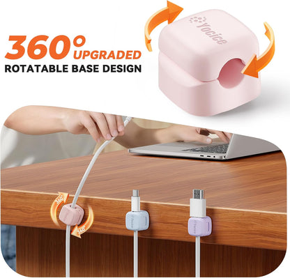 6Pack Rotatable Cord Organizer,Spring Cable Clips Desk Cable Management Cord Holder Adhesive Phone Charger Cord Clips for Home Office Car Wall Nightstand Accessories, Clear