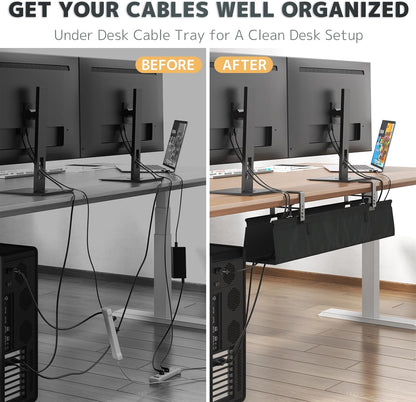 No Drill Under Desk Cable Management Tray - 36" Clamp/Screw Desk Cord Management, Premium Fabric Cable Racyway for Office & Home