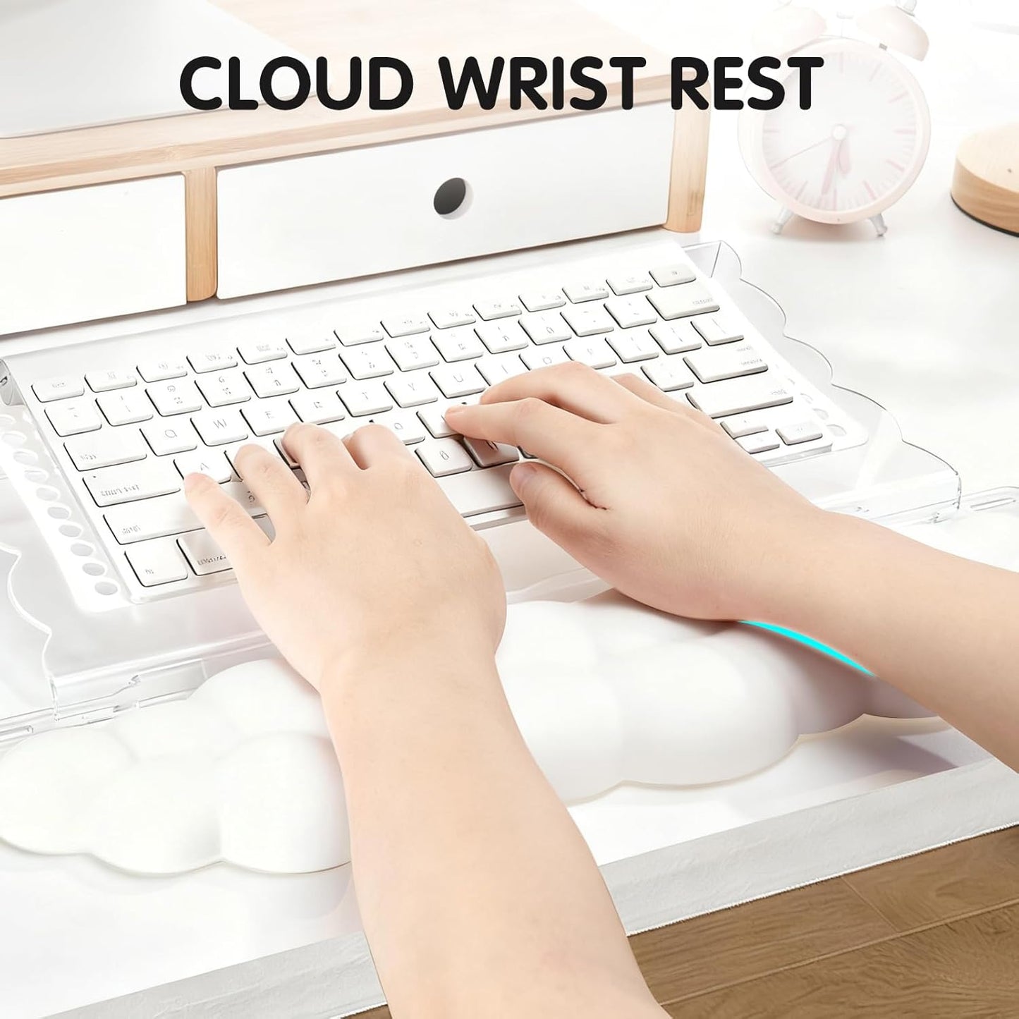Ergonomic Keyboard Wrist Rest,Adjustable Tilt Stand Combo,Pink Acrylic Cloud Comfort Wrist Support, Customizable Width Riser for Home,Office Desk - Portable Comfortable Typing (Pink)