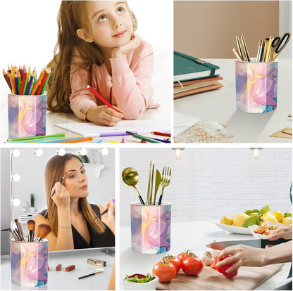 WAVEYU Ceramic Pen Holder for Desk Cute, Pencil Cup Pot Desk Organizer, Makeup Brush Holder for Women, Men, Kids, Desk Marble Decor for Office, Classroom, Home, Gray Golden
