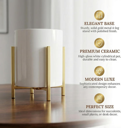 4.72" Gold Pen Holder Aesthetic Pencil Holder for Desk, Gold Desk Organizers and Accessories for Women Girls, Ceramic Pen Holder for Office