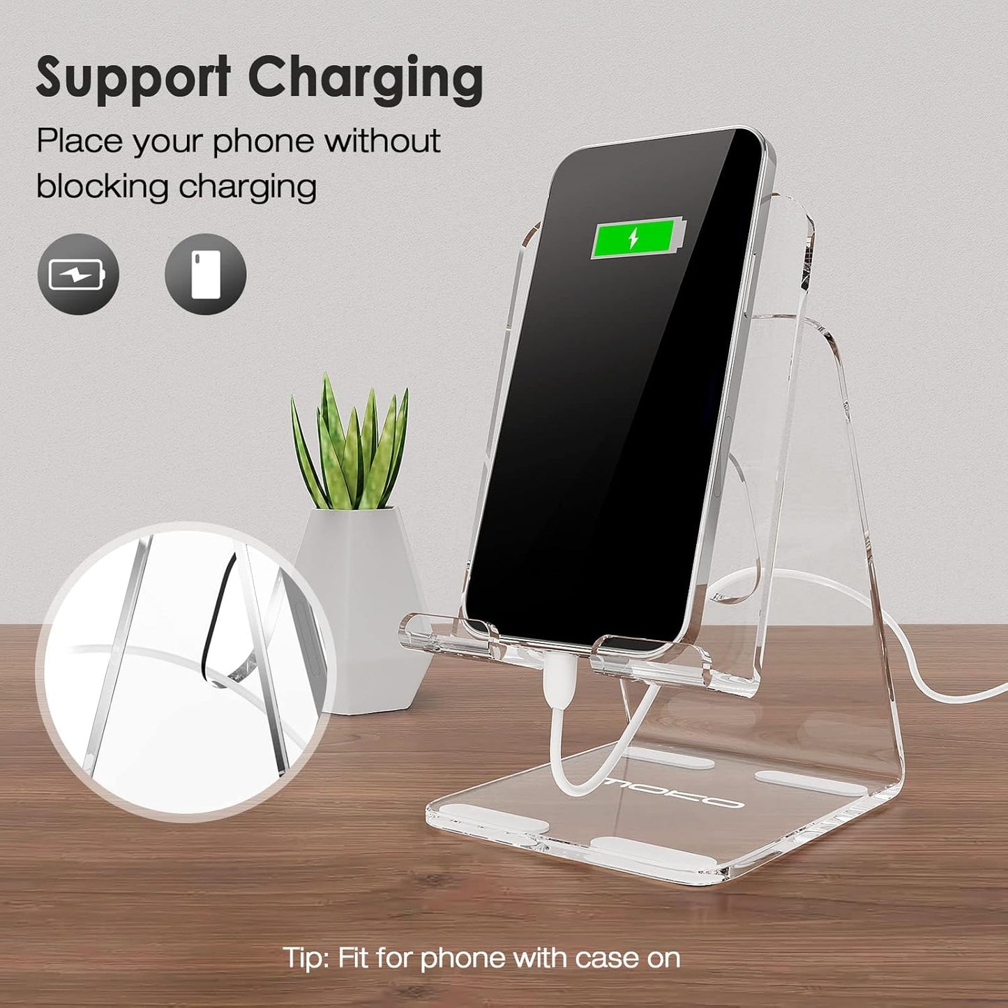MoKo Acrylic Tablet Stand, Adjustable Angle Phone Stand for Desk, Fit with iPhone 17/17 Air/17 Pro/17 Pro Max, iPhone 16/Pro/Pro Max/Plus, iPhone 15/Pro/Pro Max/Plus, iPhone 14/Pro/Pro Max/Plus, Clear