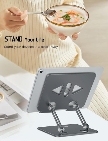 Aoviho Tablet Stand Holder for Desk, Adjustable Desktop Tablet Holder, Foldable Aluminum Tablet Mount for iPad pro 12.9, iPad Air Mini, Samsung Galaxy Tabs Z Fold Kindle Fire 4-12 inch Purple