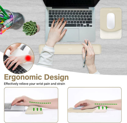 MOSISO Wrist Rest Support for Mouse Pad&Keyboard Set, Rectangular Ergonomic Mousepad Non-Slip Base Home/Office Pain Relief&Easy Typing Pad with Neoprene Cloth&Raised Silicone Lining, Green