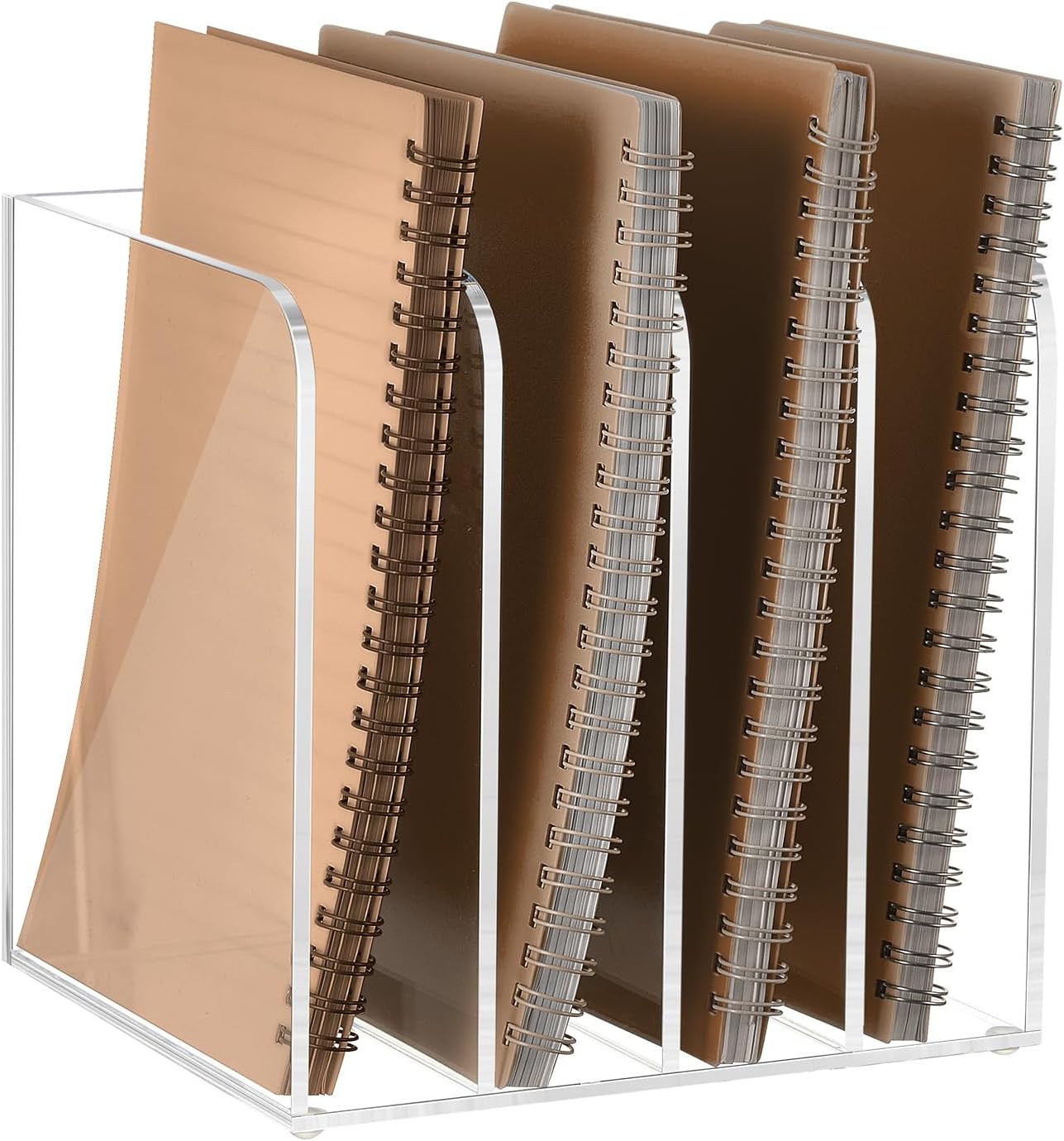 Suzile Clear Acrylic Magazine File Holder with Vertical Compartments Desk Organizer Book Rack for Desk Sorter Paper Folder Office Accessories(Clear,14.2 x 7.2 x 6.5 Inch)