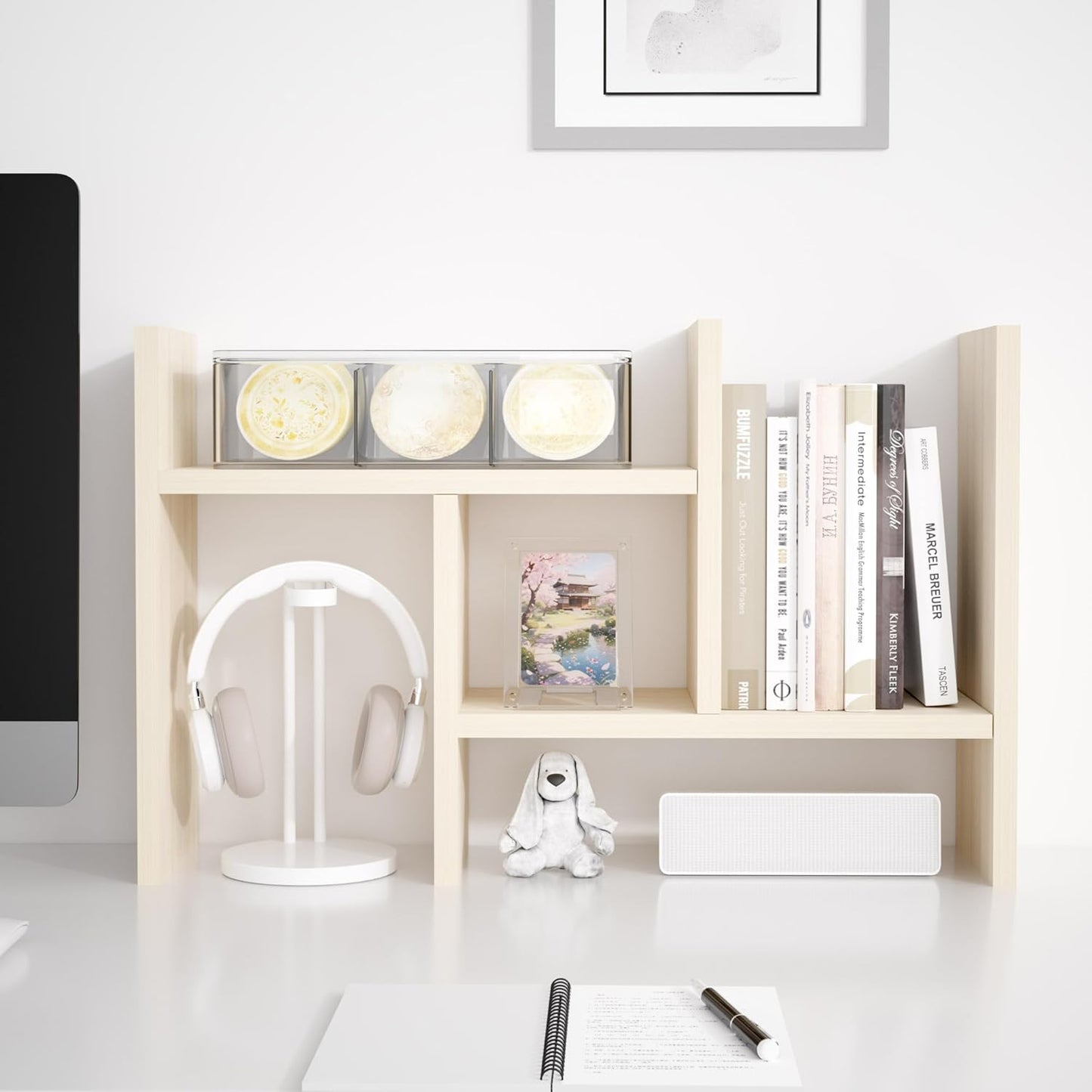 Jerry & Maggie Desktop Organizer Office Storage Rack Adjustable Wood Display Shelf Free Style Double H, Multi-Functional Mini Bookshelf for Desk Natural Stand (Natural Wood Tone)