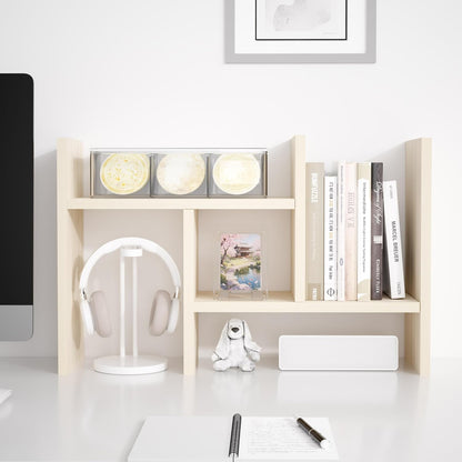 Jerry & Maggie Desktop Organizer Office Storage Rack Adjustable Wood Display Shelf Free Style Double H, Multi-Functional Mini Bookshelf for Desk Natural Stand (Natural Wood Tone)
