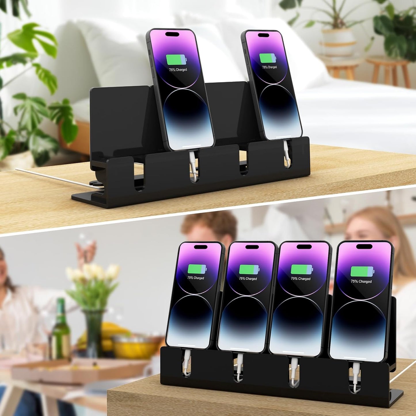 Cell Phone Stand, Multiple Phone Holder Organizer Stand for 4 Phones, Acrylic Desktop Mobile Phone Docking Station Charging Holder (Clear)
