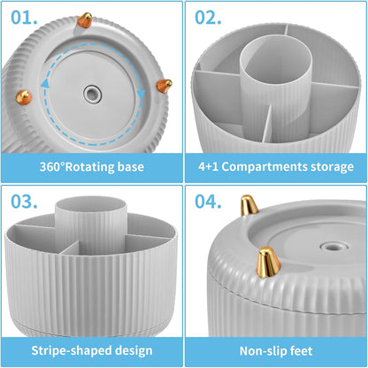 Marbrasse Desk Organizer, 360-Degree Rotating Pen Holder, Desk Organizers and Accessories with 5 Compartments Pencil Holder, Art Supply Storage Box Caddy for Office, Home（White）