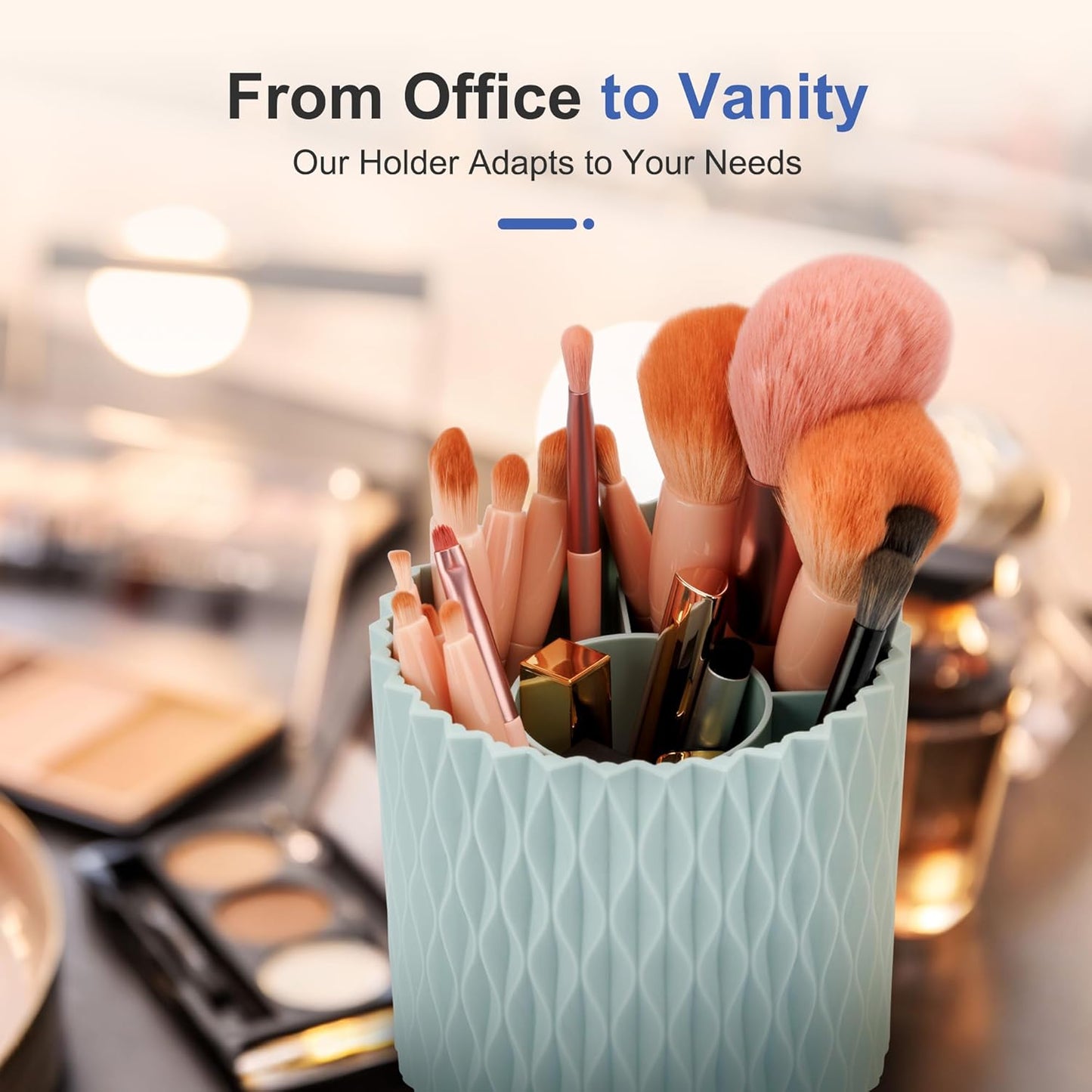 Pencil Holder - 360° Rotation, 5 Slot Desk Supplies For Women Office Aesthetic. Pen Holder For Office&School, Desk Accessories(Blue)