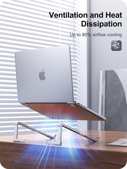 MOKURU Laptop Stand for Desk, Aluminum Computer Stand for Laptop, Foldable Laptop Riser, Portable Laptop Stand, Compatible for MacBook Pro/Air, Dell, HP, Lenovo, 11'' -15.6'' (Silver)