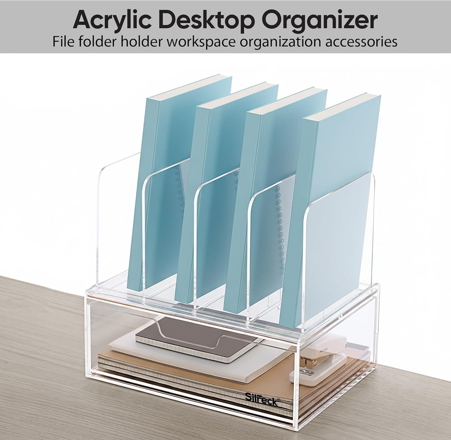 Silreck® Clear Acrylic File Organizer for Desk – Desktop Document Holder for A4 & Letter Size Papers, Sturdy Acrylic to Keep Office & Home Documents Neat