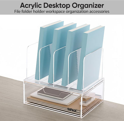 Silreck® Clear Acrylic File Organizer for Desk – Desktop Document Holder for A4 & Letter Size Papers, Sturdy Acrylic to Keep Office & Home Documents Neat