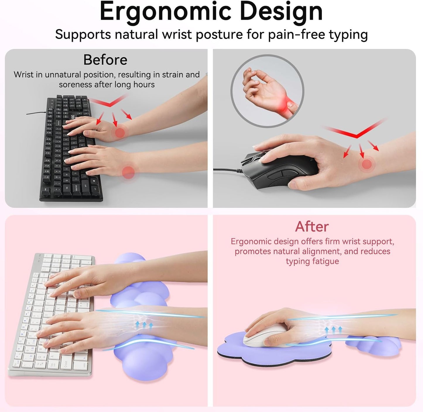 Sushret Cloud Wrist Rest for Computer Keyboard, 4-in-1 Memory Foam Leather Cloud Keyboard Wrist Rest and Mouse Pad Set with Ergonomic Support for Arm and Palm Cushion, Gaming/Work Setup, Rainbow