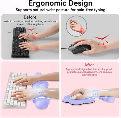 Sushret Cloud Wrist Rest for Computer Keyboard, 4-in-1 Memory Foam Leather Cloud Keyboard Wrist Rest and Mouse Pad Set with Ergonomic Support for Arm and Palm Cushion, Gaming/Work Setup, Rainbow