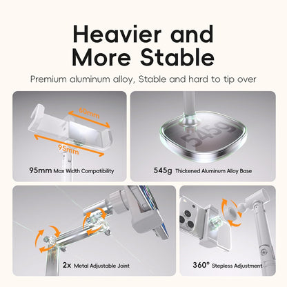 Adjustable Phone Stand for Desk, 360° Rotating Foldable Mobile Phone Holder, Sturdy Office Desk Accessories for All iPhone & Samsung Galaxy Models