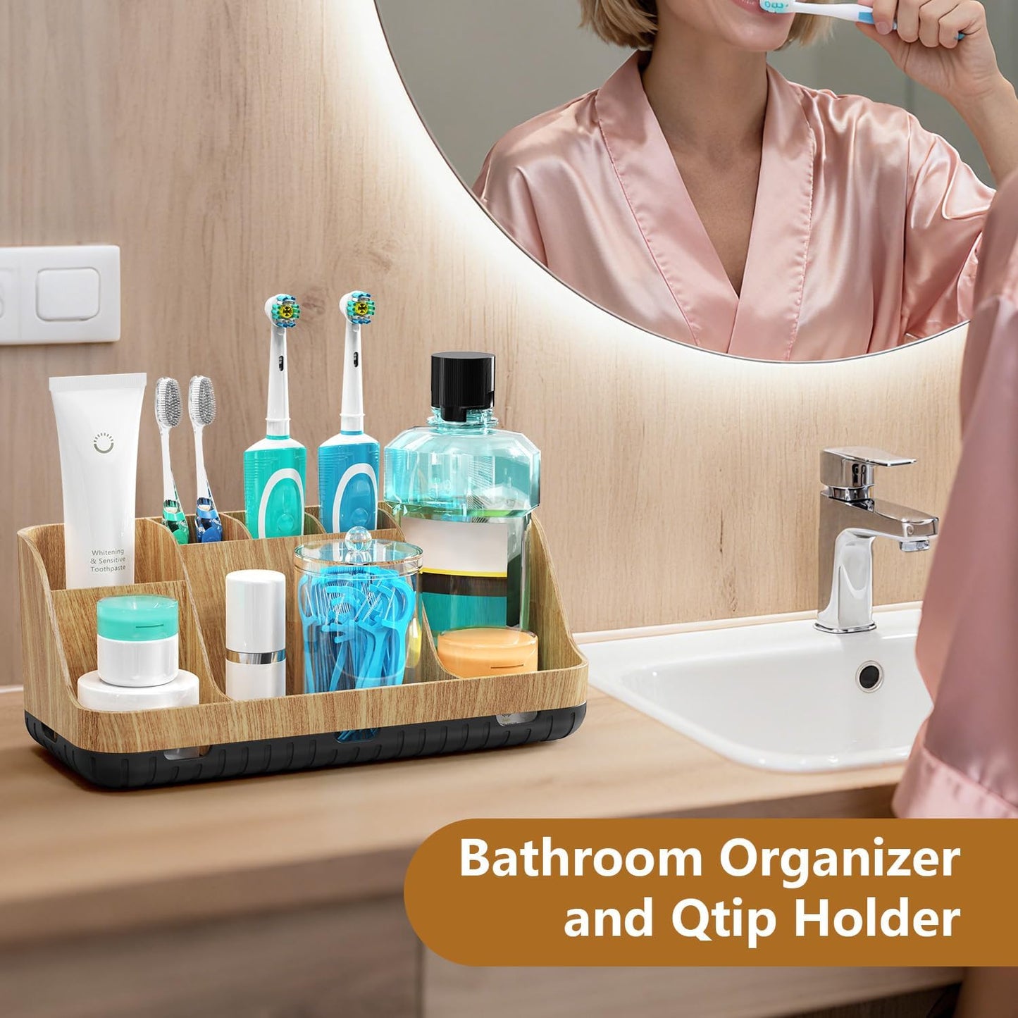 GFWARE Bathroom Organizers and Storage - Detachable 7 Slots Kids Electric Toothbrush and Toothpaste Holde Drainage for Bathroom Accessories Organization Counter Vanity Storage