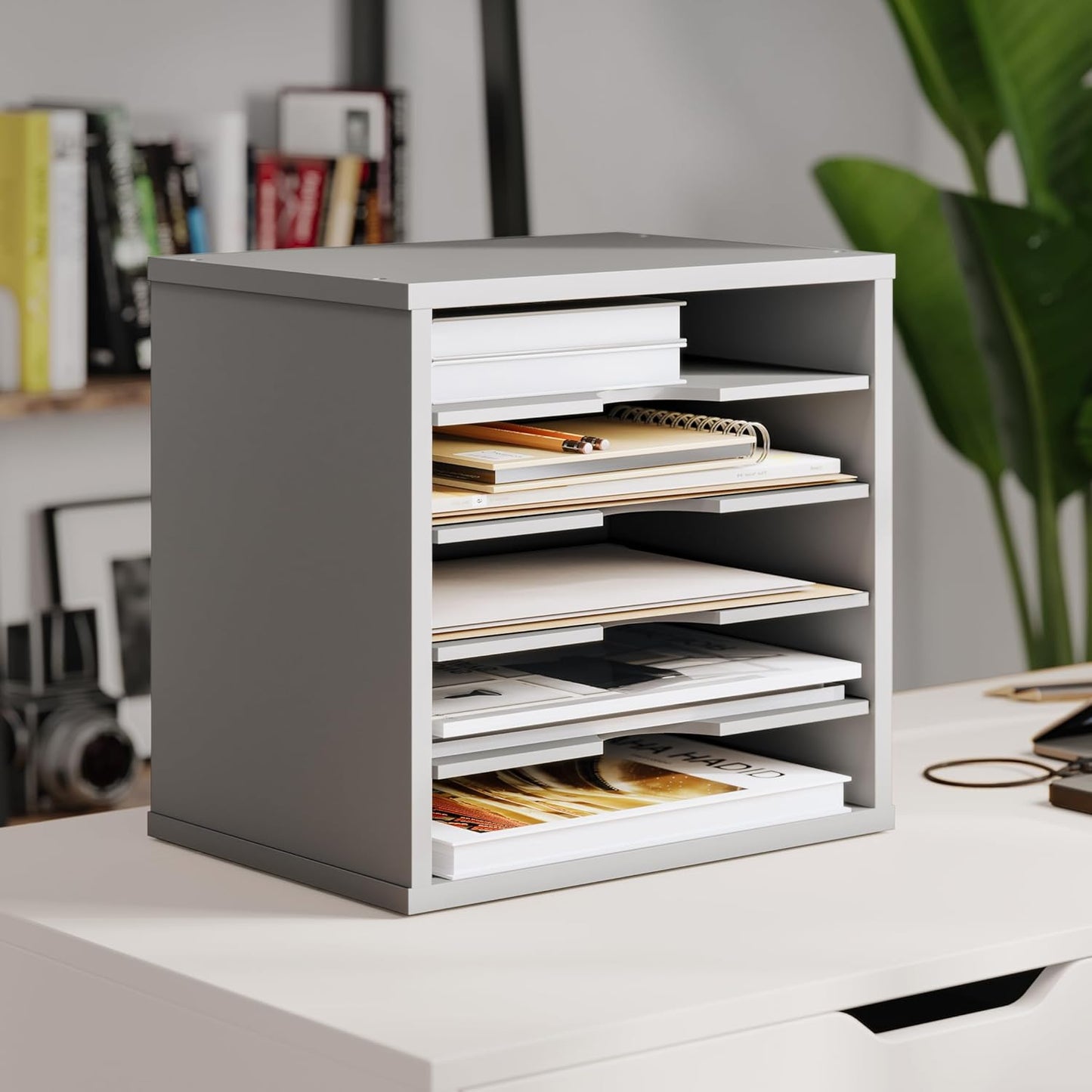 Ballucci File Organizer Paper Sorter, 5 Tier Adjustable Shelves Office Desk Organizer, 13 5/8" x 9 1/4" x 12", Black