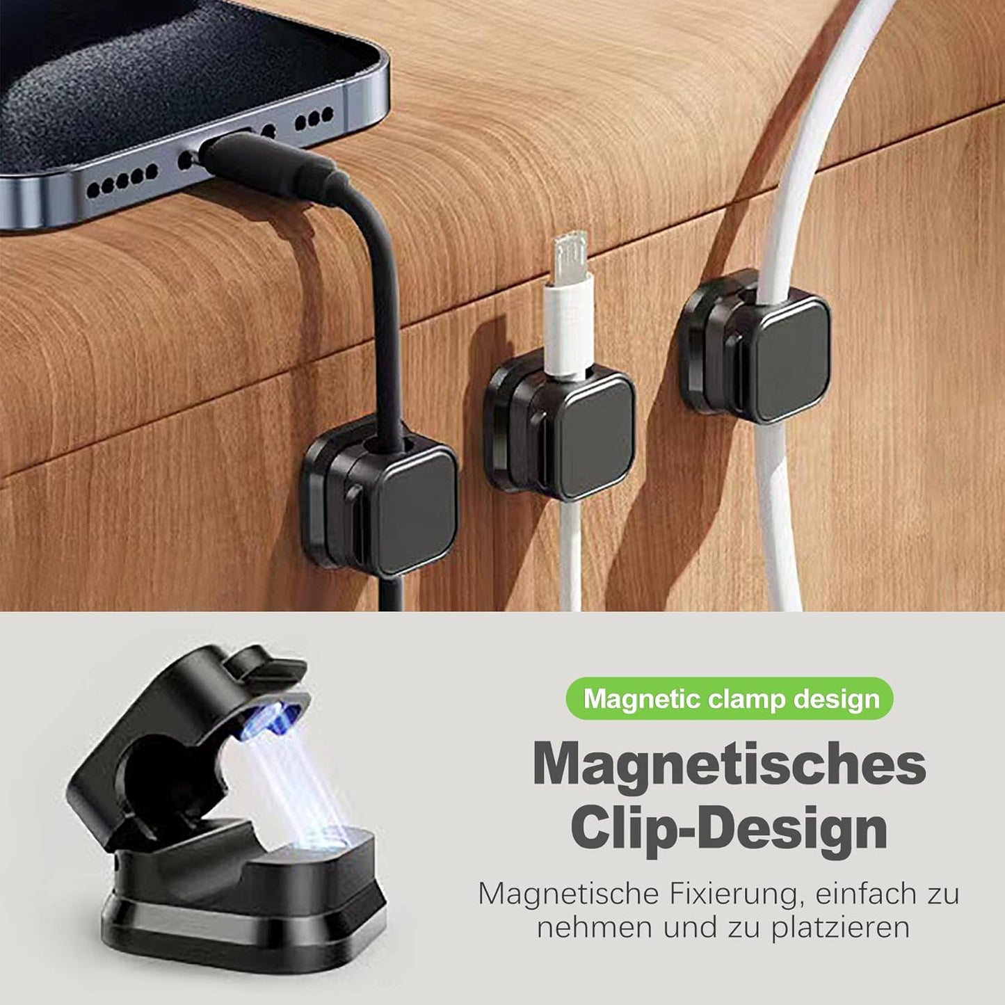 12 Pack Magnetic Cable Clips, Adjustable Desk Cord Holder and Cable Organizer for Home, Office, Car, Nightstand, Adhesive Wire Holder for USB, Phone, and Desktop Management