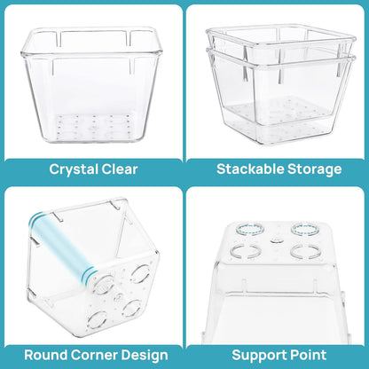 Vtopmart 66 PCS Clear Plastic Drawer Organizer Bins, 4-Size Versatile Bathroom and Vanity Organizer Trays, Acrylic Storage Containers for Makeup, Jewelry, Toiletry, Kitchen Utensils and Office Supply