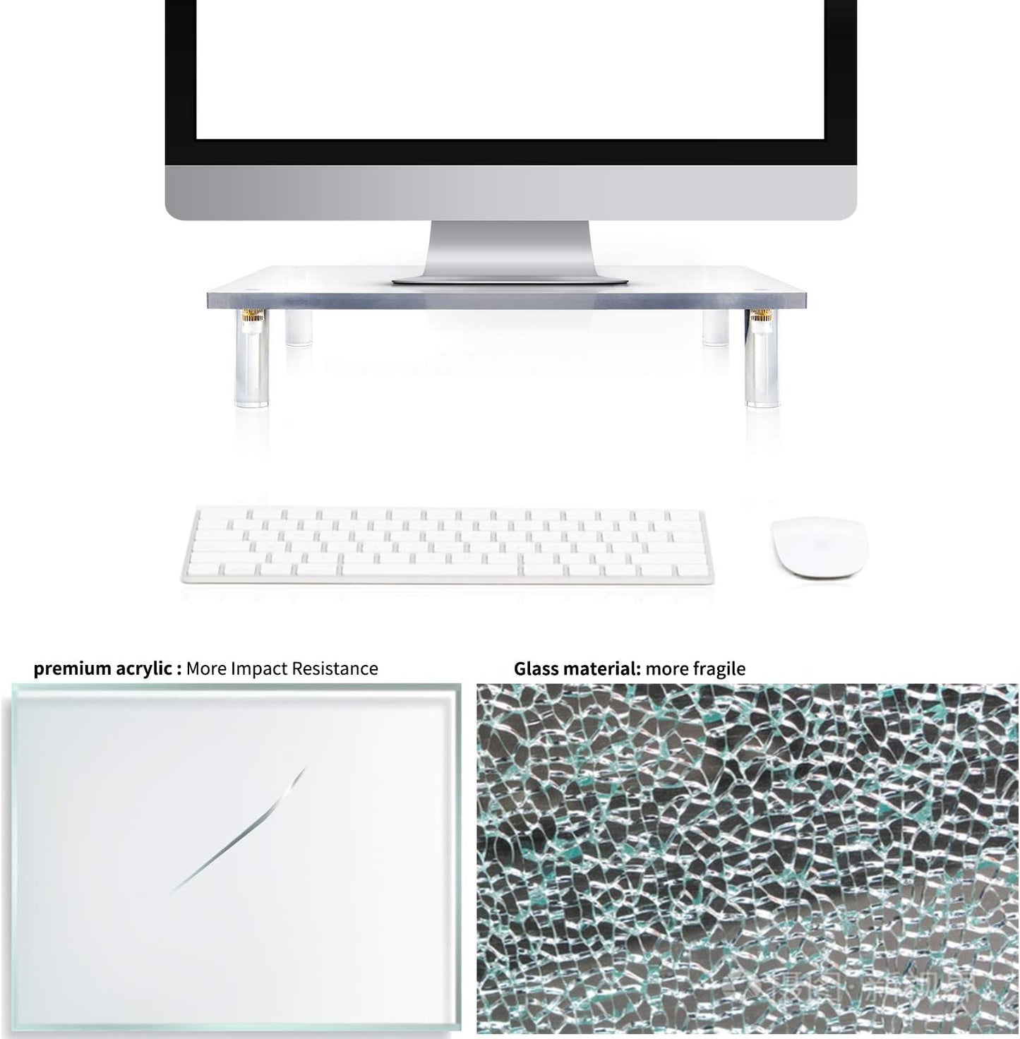 Yestbuy Acrylic Monitor Stand Riser, Clear Computer Monitor Riser, Desktop Organizer Stand for Office Accessories, Printer, Notebook, and All Flat Screen Display, Ergonomic Monitor Riser Stand