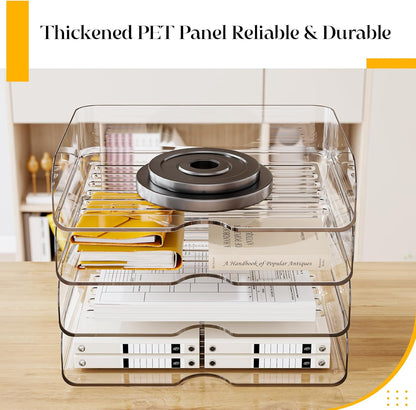 HIYOHIYO Office Acrylic Clear A4 Paper Organizer for Desk, Stackable Office Desk Paper Organizer, Large Capacity Desktop Papers Tray Holder, Organizer for A4 File Folder, 4 Tier Vertical Style