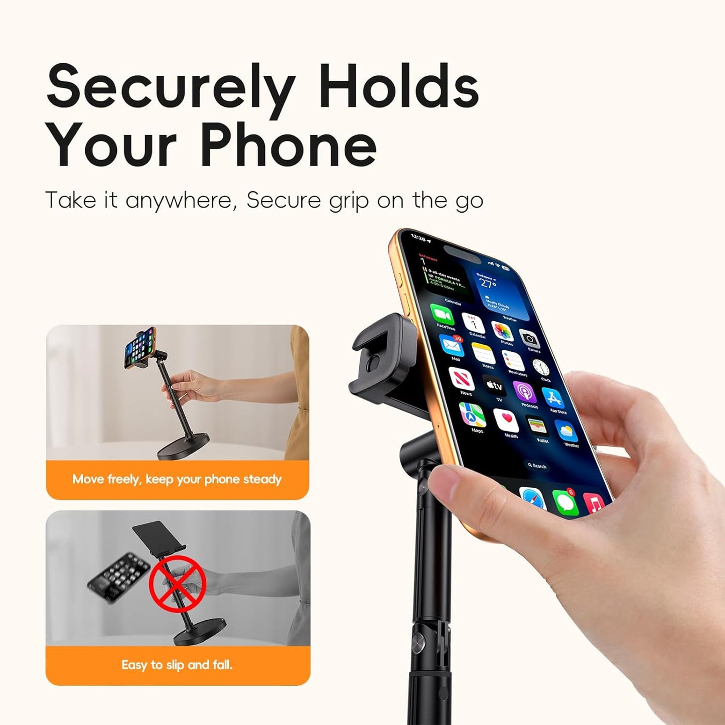 Adjustable Phone Stand for Desk, 360° Rotating Foldable Mobile Phone Holder, Sturdy Office Desk Accessories for All iPhone & Samsung Galaxy Models