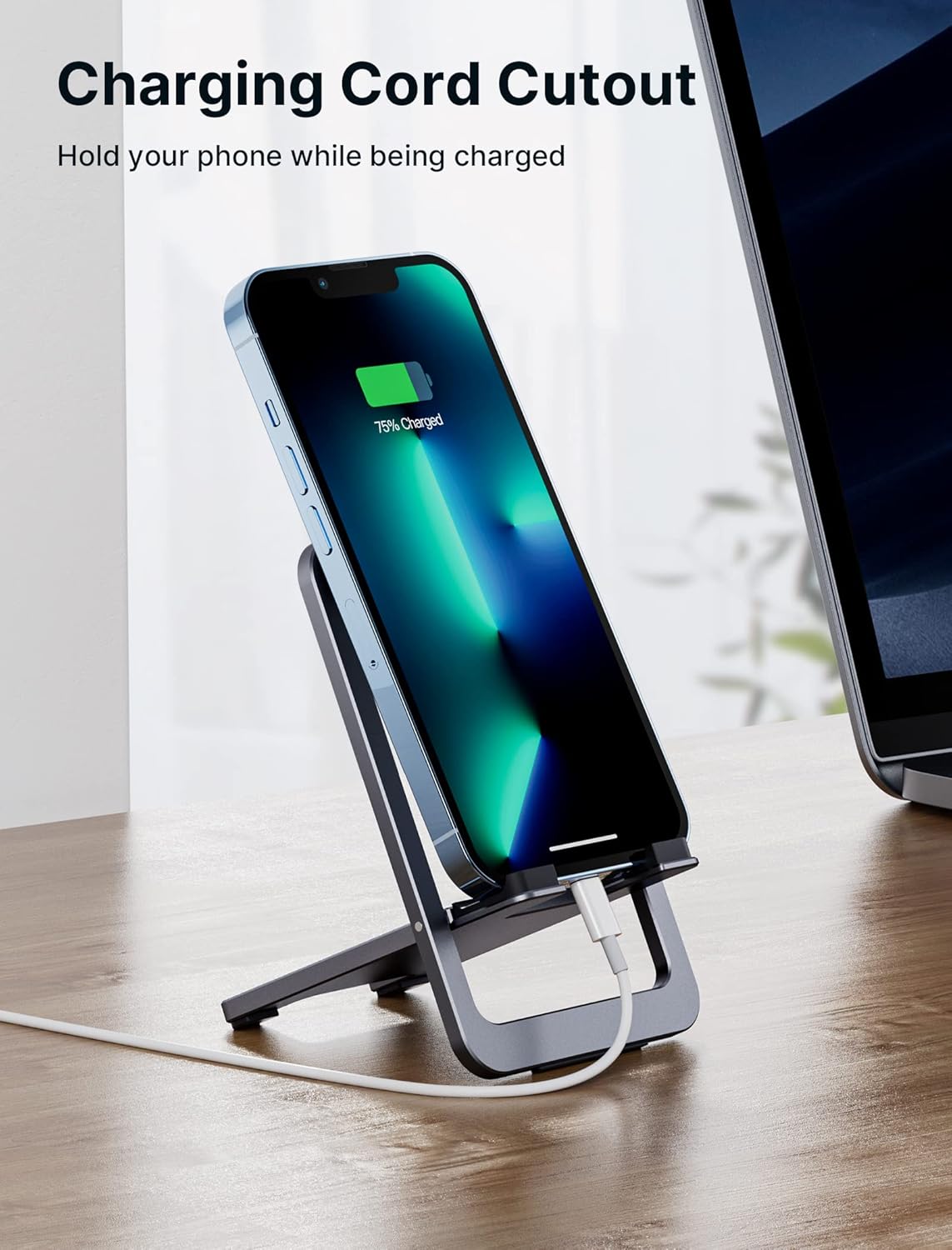 JSAUX Cell Phone Stand, Foldable Aluminum Adjustable Phone Holder for Desk Portable Travel Essentials Office Accessories for iPhone 17 16 15 14 13 Pro Max Samsung S25 S24 S23 Ultra Kindle-Gray