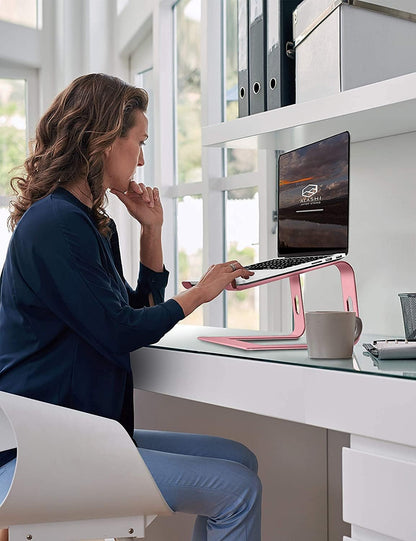 SOUNDANCE Laptop Stand, Aluminum Computer Riser, Ergonomic Laptops Elevator for Desk, Metal Holder Compatible with 10 to 15.6 Inches Notebook Computer, Silver