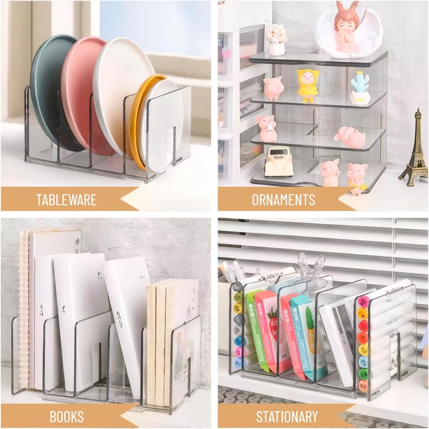 Sylfaen 2-Pack Clear Desktop File Organizer, Expandable Acrylic File Sorter Auto Rebound, Multifunction 5 Sections File Folder Holder for Magazines, Books, Letters, Papers, Notebooks
