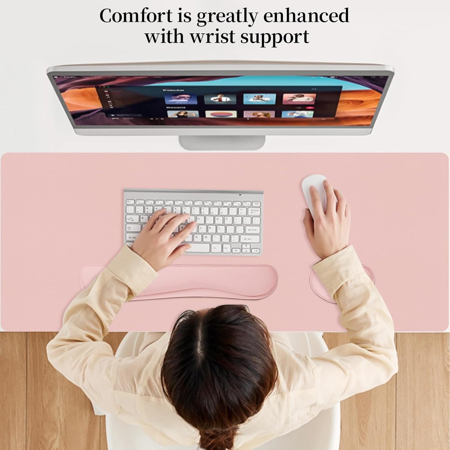Mouse Pad and Keyboard Wrist Rest, 3-in-1 Large Keyboard and Mouse Pad Set, Ergonomic Wrist Rest for Computer Keyboards, Non-Slip Desk Mat Protector for Women (Purple Pink, 31.5" X 15.7")