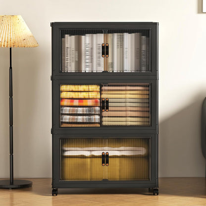SAILUN 145Gal/580Qt Collapsible & Stackable Storage Bins with Door & a Lid,Perfect for Blanket Storage, Pillow Organizer, Bedroom Closet & Living Room, Black 26" W x 17" D x 71" H