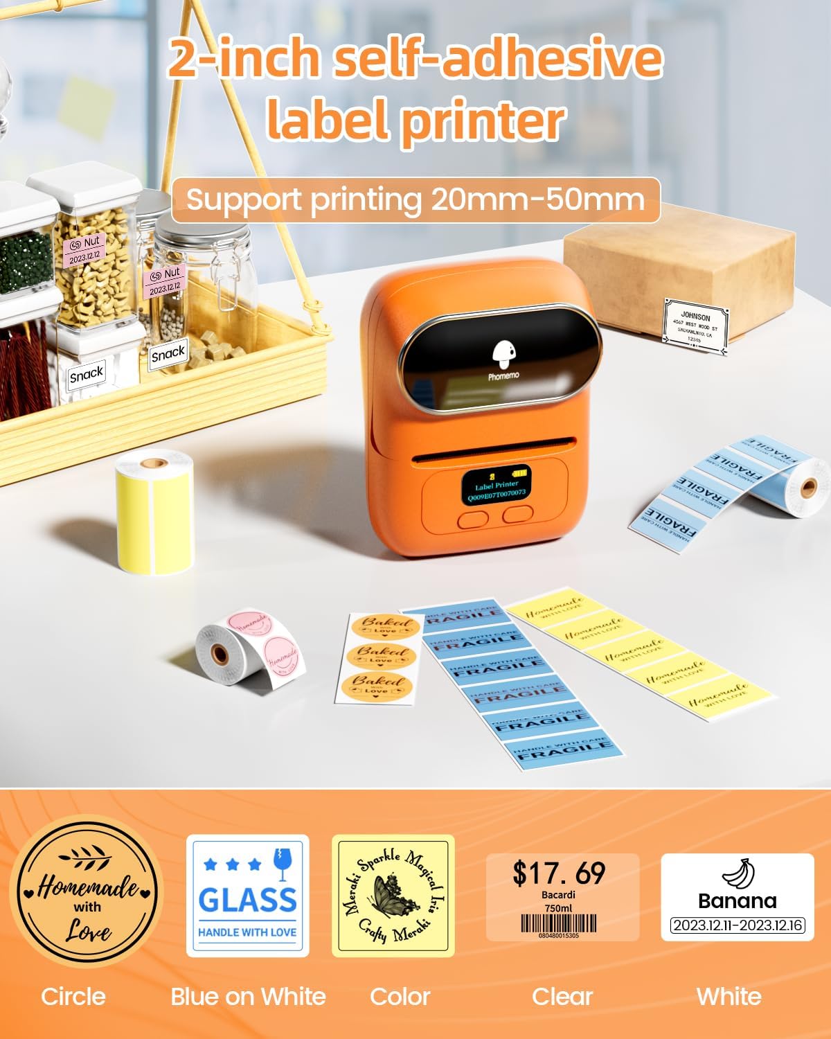 Phomemo M110 Label Makers - Barcode Label Printer Bluetooth Label Maker Portable Thermal Printer for Small Business, Address, Barcode, Logo, Clothing, Mailing, Sticker Printers for Phone & PC, Black