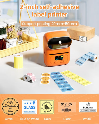 Phomemo M110 Label Makers - Barcode Label Printer Bluetooth Label Maker Portable Thermal Printer for Small Business, Address, Barcode, Logo, Clothing, Mailing, Sticker Printers for Phone & PC, Black