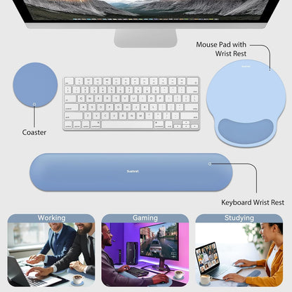 Sushret Mouse Pad and Keyboard Wrist Rest, 3-in-1 Gel Memory Foam Ergonomic Mouse Pad with Wrist Rest Set,Gaming Mousepad Arm Cushion Support for Computer Office Desk Accessories Cute Setup,Sage Green