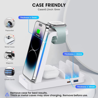 Wireless Charger for iPhone - 5 in 1 Charging Station for Multiple Devices Apple: Fast Wireless Charging Stand Dock for iPhone 17 16e 16 15 14 13 12 Pro Max Apple Watch Airpods