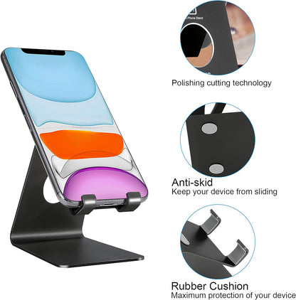 Cell Phone Stand, Desk Phone Holder, Cradle, Dock, Compatible with All 4-8inch Phones, Office Kitchen Traveling Accessories T1 Black