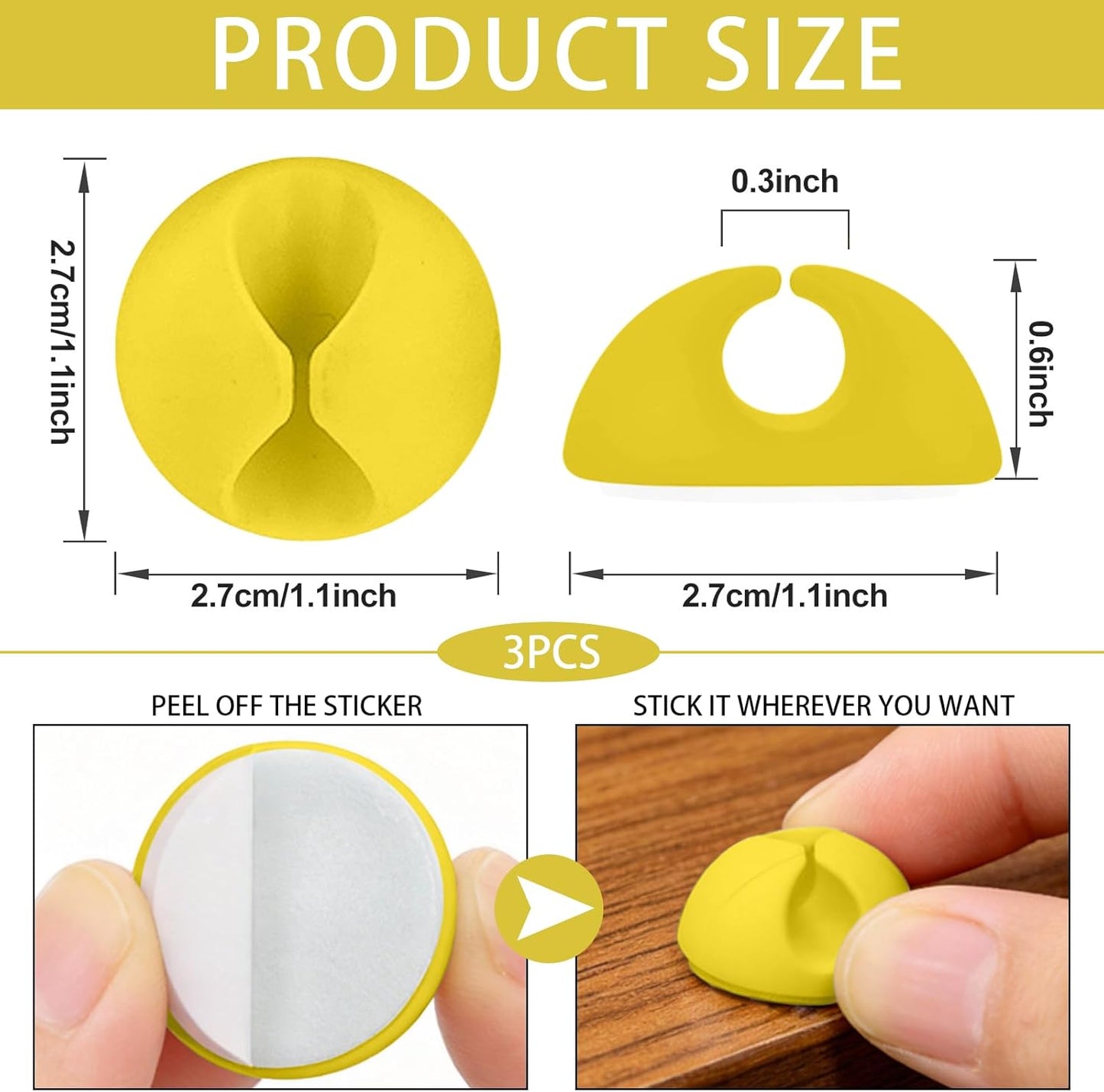 3PCS Cord Holder Cable Clips, Round Silicone Adhesive Cord Organizer Charger Holder Wire Management Keeper for Home, Nightstand, Desk, Office or Mouse, Light Green