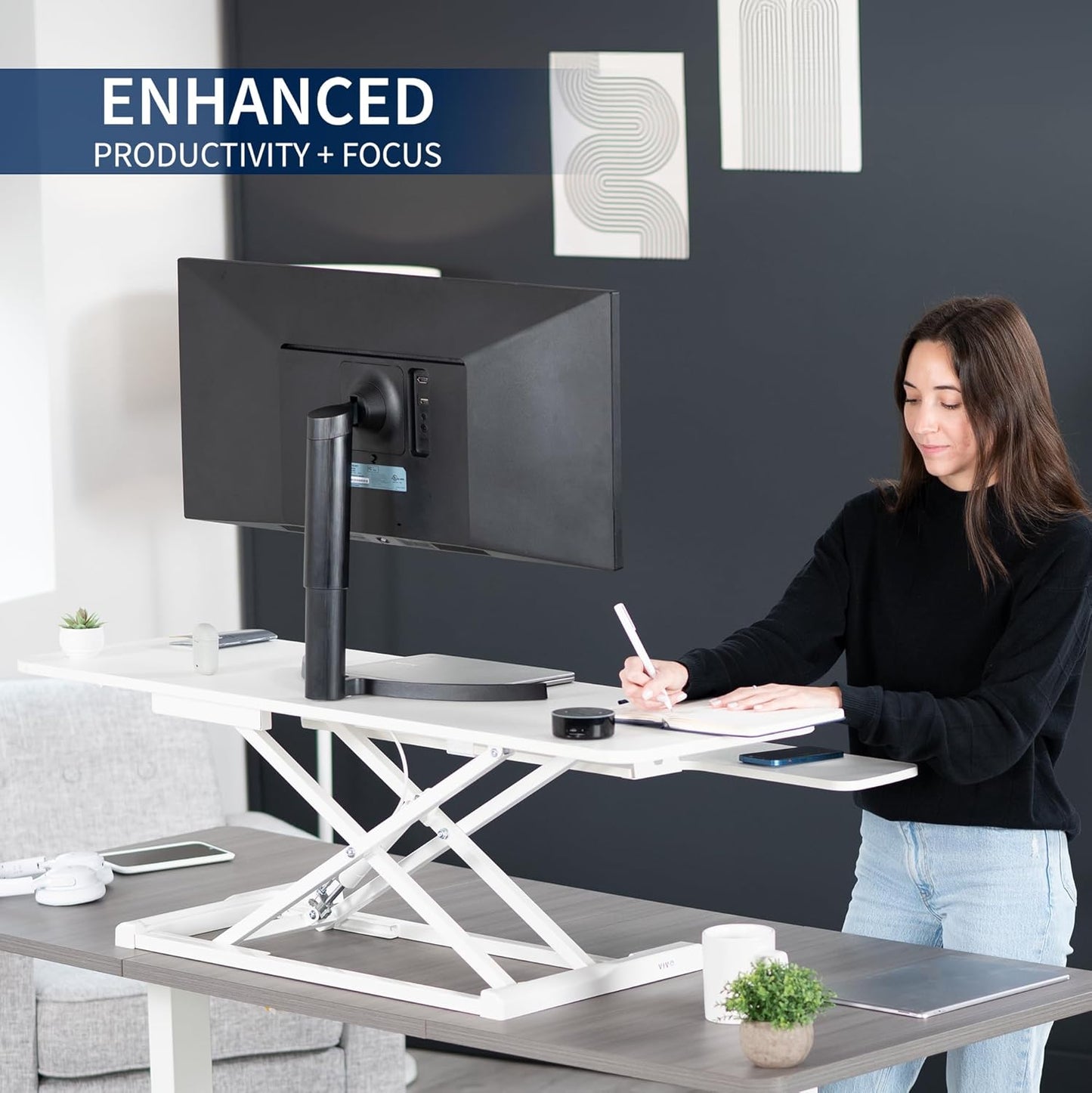VIVO 26 inch Desk Converter, K Series, Height Adjustable Sit to Stand Riser, Dual Monitor and Laptop Workstation with Keyboard Tray, Black, DESK-V026KB