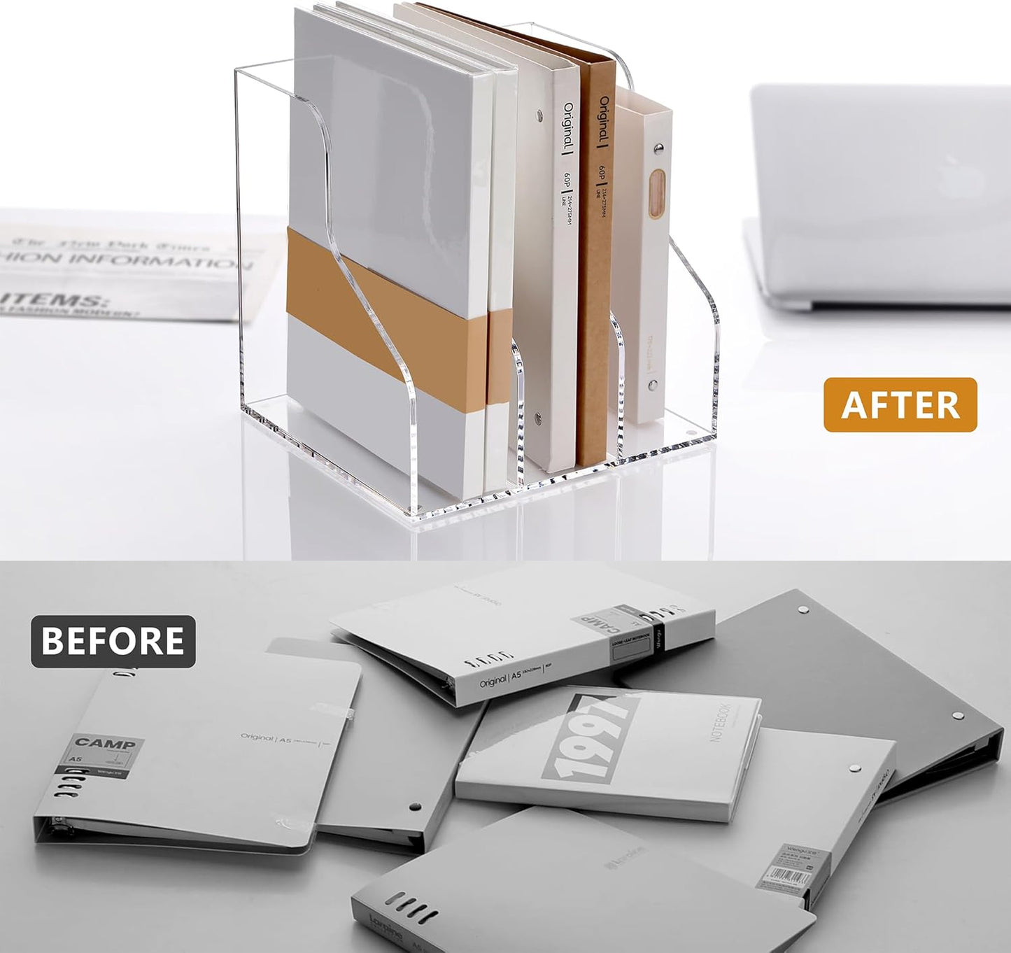SANRUI Acrylic File Organizer, Clear Desk Organizer and Storage Bins Holding for Folders, Binders, Notebooks, Envelopes, Multi-purpose Magazine File Organizer for Home Office, 2 Pack
