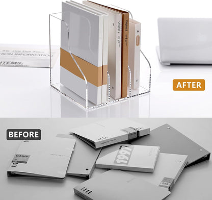 SANRUI Acrylic File Organizer, Clear Desk Organizer and Storage Bins Holding for Folders, Binders, Notebooks, Envelopes, Multi-purpose Magazine File Organizer for Home Office, 2 Pack
