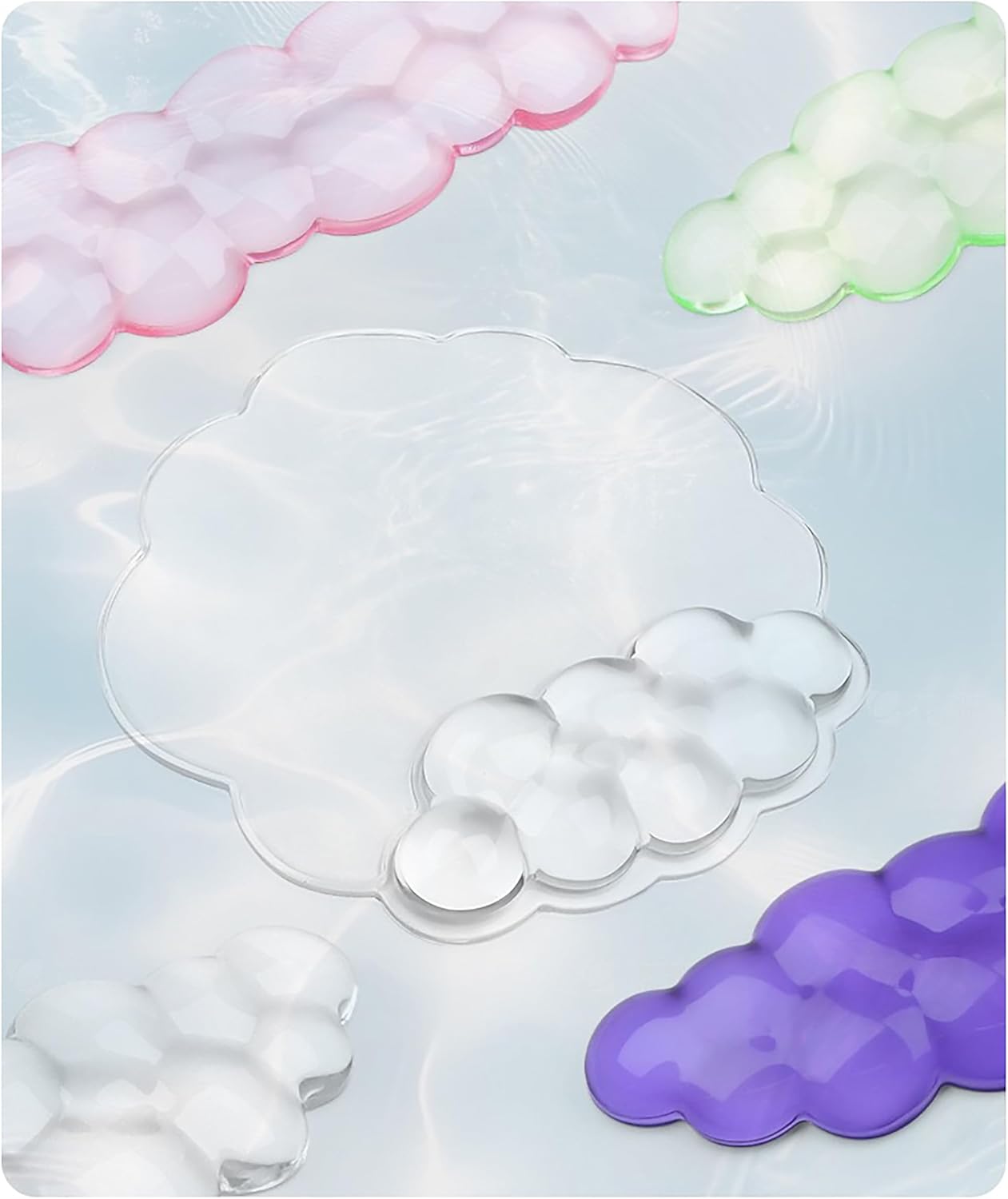 Mouse Pad with Wrist Rest, Soft Cloud Gel Keyboard Mouse Pad Set with Hand Wrist Support, Cute Non Slip Office Desk Accessories for Comfort/Pain Relief/PC Gaming/Computer/Laptop, (Clear Cloud)