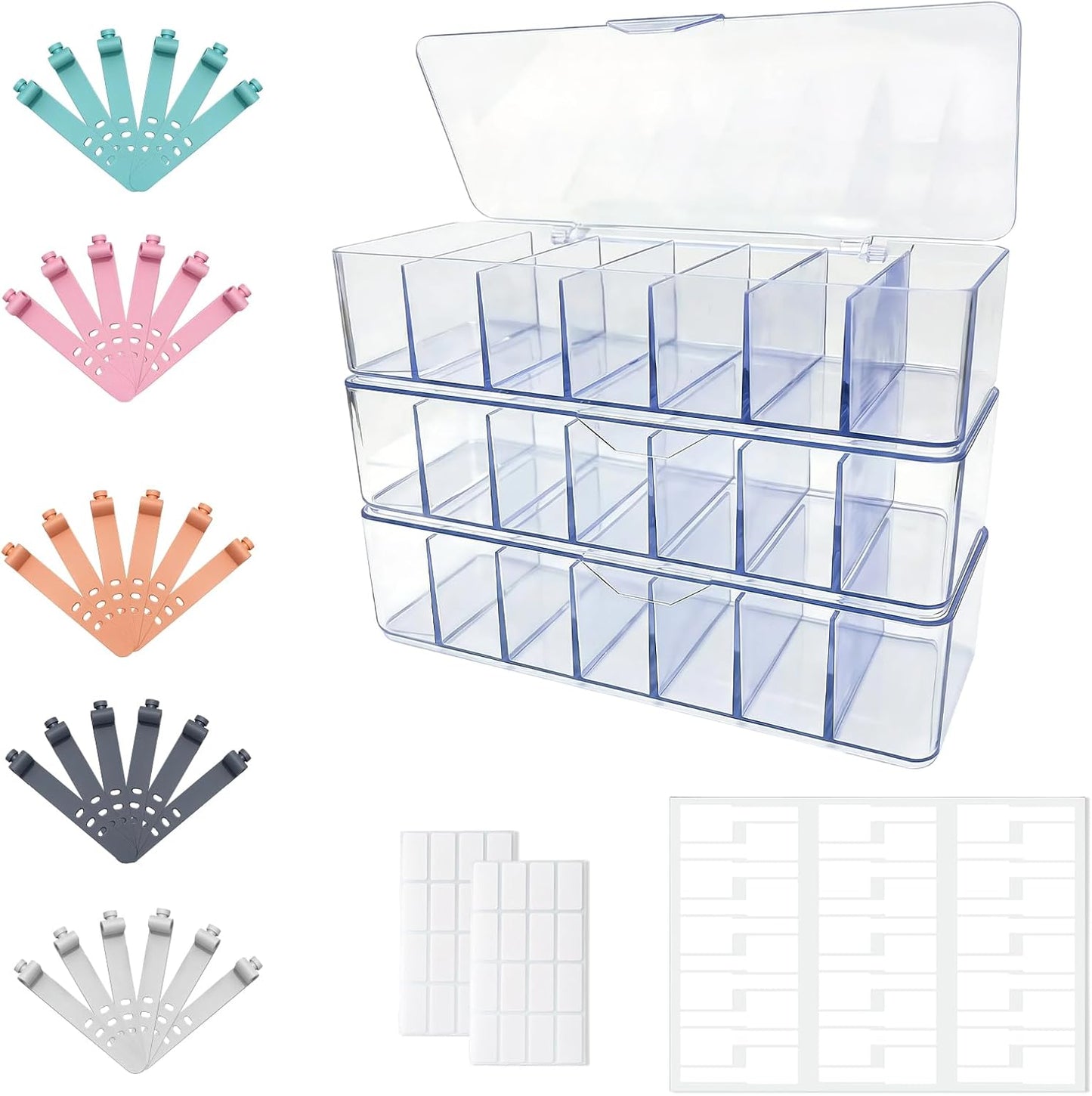 3 Pack Cable Organizer Box with Silicone Straps, Plastic Cord Management Box with Lid for Desk Home Office and Electronics Accessories Storage