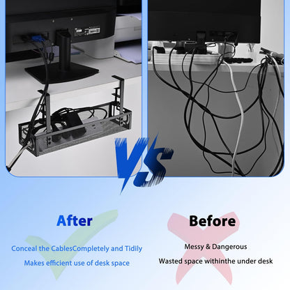 Under Desk Cable Management Box 25.3 Inch – Clamp-Mounted Cable Organizer Tray, Large Cord Management Box for Office & Home, Wire Organizer Under Desk Storage, White