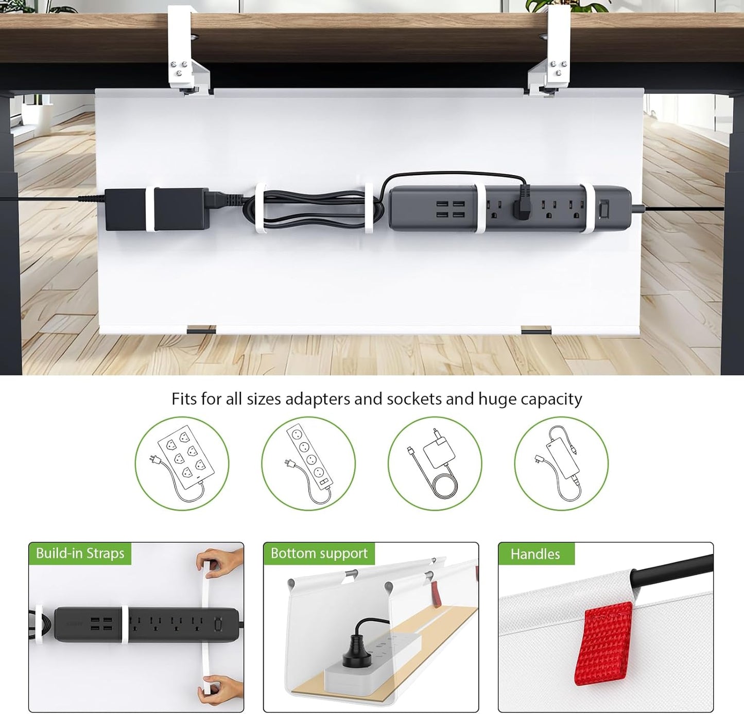 KEEGH Extra Large 48" Under Desk Cable Management Tray - Under Desk Cord Management - Clamp/Screw Mount - Support Upto 70lbs - Fabric Wire Management - Cable Raceways Tray Cord Hiders for Office/Home
