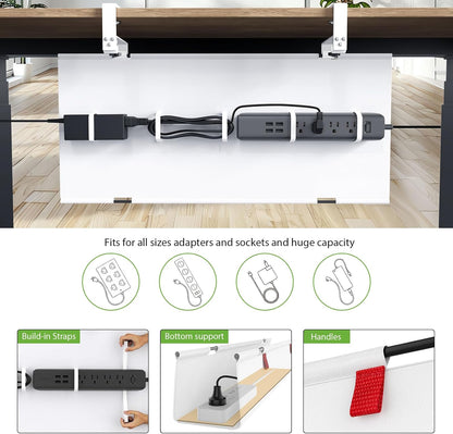 KEEGH Extra Large 48" Under Desk Cable Management Tray - Under Desk Cord Management - Clamp/Screw Mount - Support Upto 70lbs - Fabric Wire Management - Cable Raceways Tray Cord Hiders for Office/Home