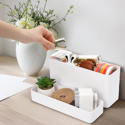 ZAVOOS 6 Pack Plastic Drawer Organizer, 10'' x 3.3'' x 1.8'' White Stackable Vanity Storage Tray, Narrow Rectangular Organizer Bins for Makeup, Bathroom, Kitchen, Office Desktop Supplies