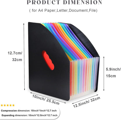 SAYEEC Rainbow Expanding File Holder Standing A4 Vertical Mini Book Organizer Magazine Basket Desktop 13 Pockets Files Folder with Handle for Students Examination Paper Bills Office Study