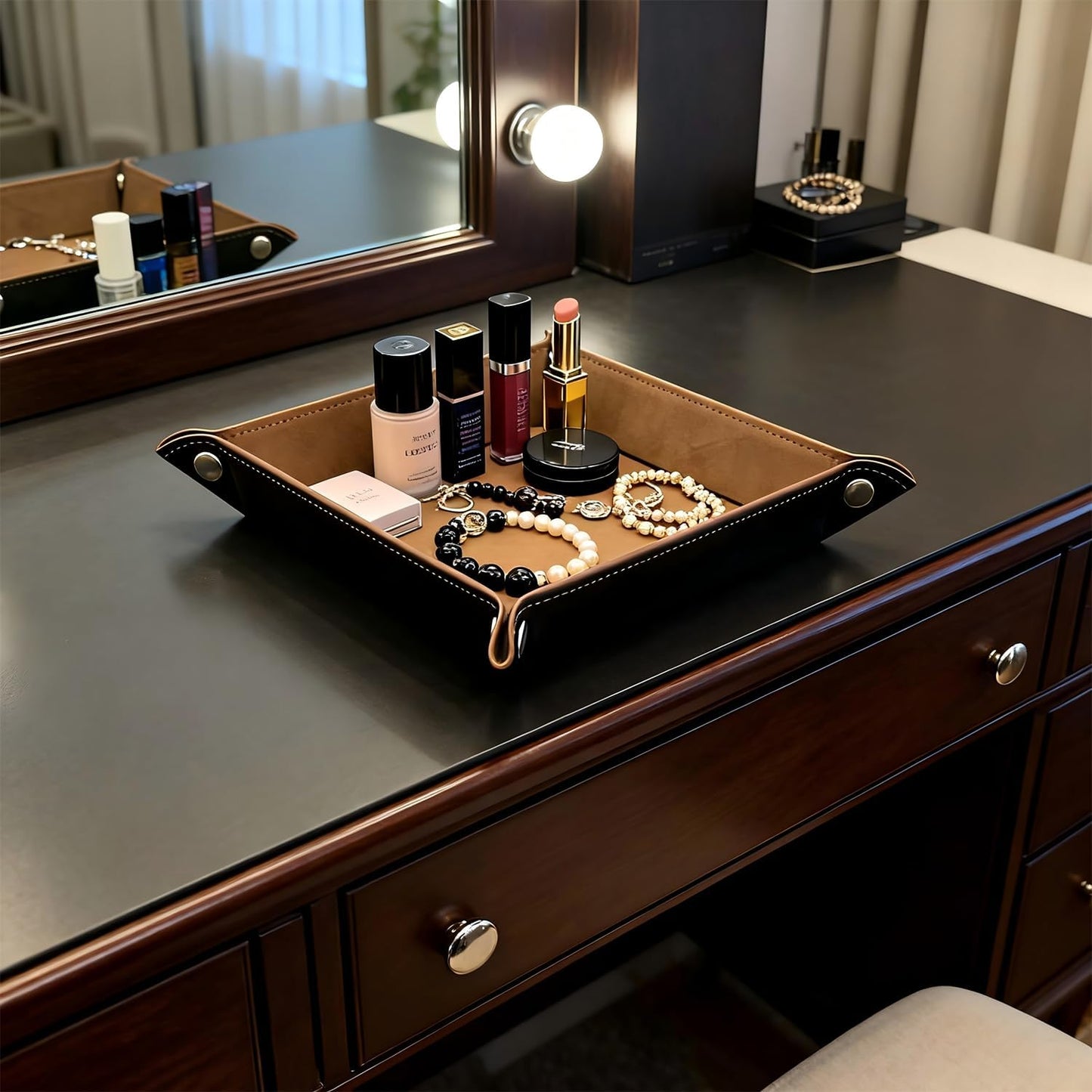 Valet Tray 5.5" Square Desktop Storage Organizer - Catch All Tray for Men & Women, Nightstand/Entryway/Desk/Dresser Top | Jewelry & EDC Holder for Watches, Keys, Wallet, Coins, Glasses