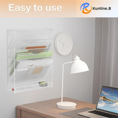 Kuntine.B Wall File Organizer Office Hanging Magazine Holder Wall File Organizer for Office Home (Black, 5 Tier)